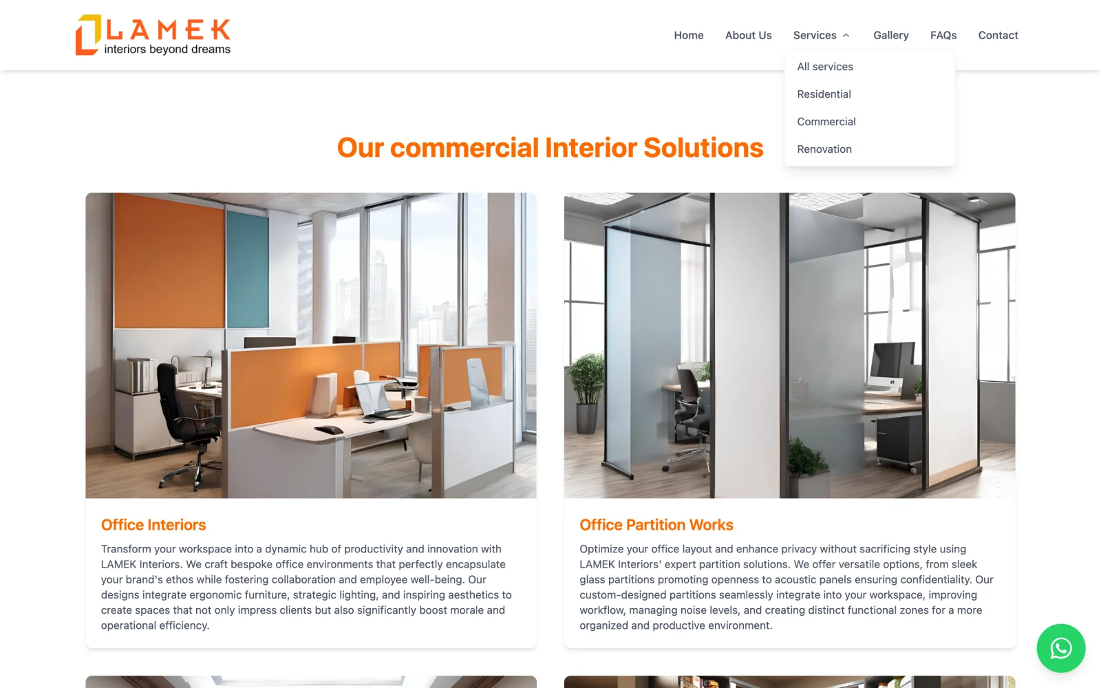 Lamek Interiors commercial interior solutions page