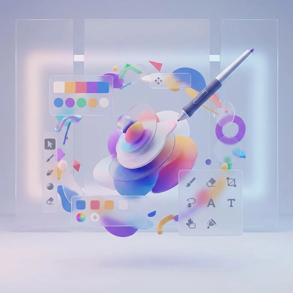 Creative design workspace with color palettes